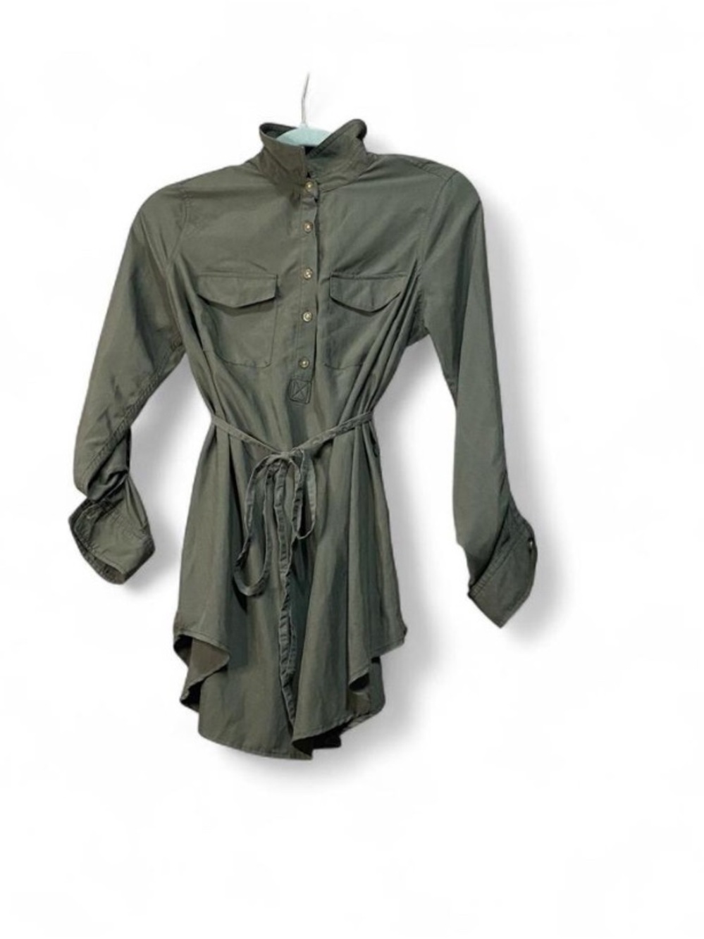 Isabel Maternity Olive Green Tie Waist Tunic Blouse Small
